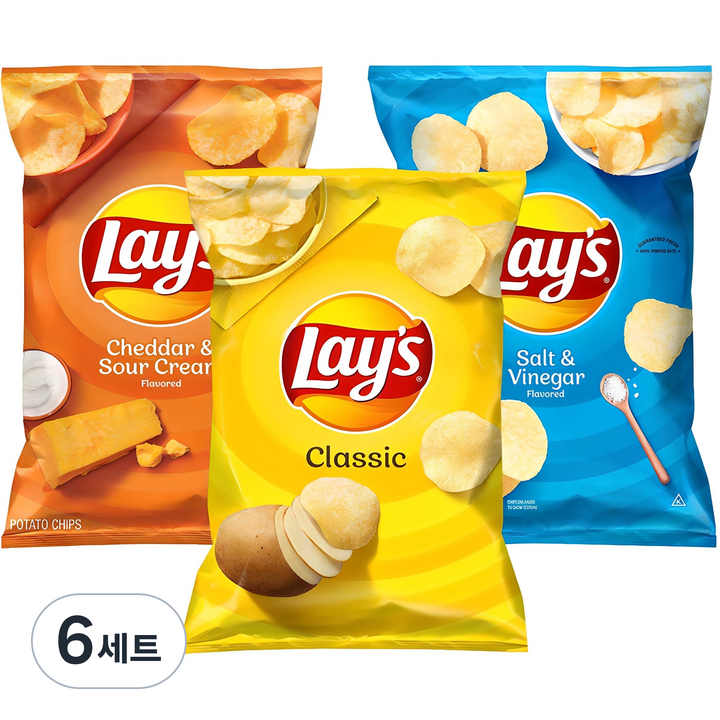 레이즈 클래식 + 소금 앤 식초 +체다 앤 사워크림 감자칩, 184.2g, 6세트