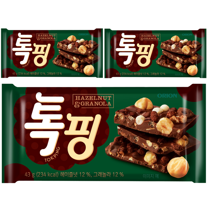 오리온 톡핑 헤이즐넛&그래놀라, 43g, 3개