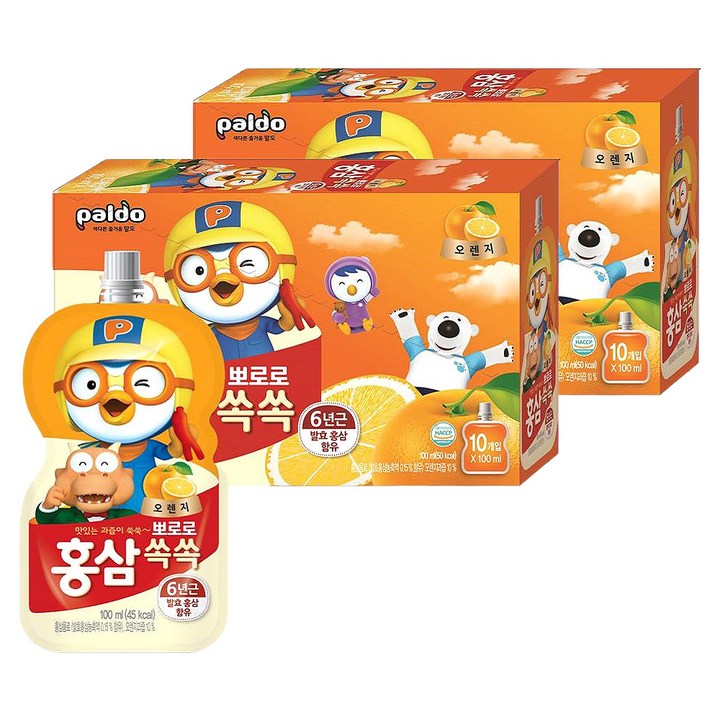 팔도 뽀로로 홍삼쏙쏙 건강음료 100ml, 1L, 2개