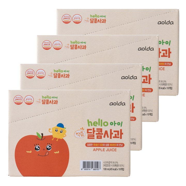 아올다 헬로아이 착즙 달콤사과, 100ml, 40개