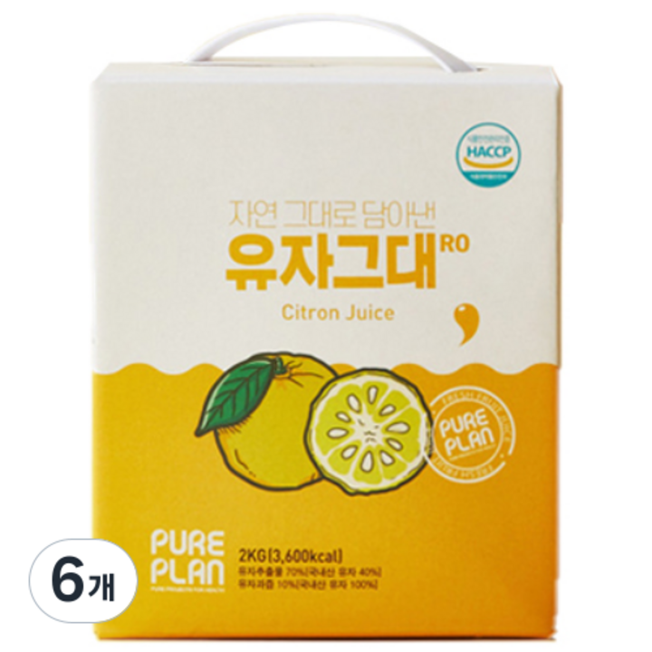 퓨어플랜 유자그대RO 유자차, 6개, 2kg