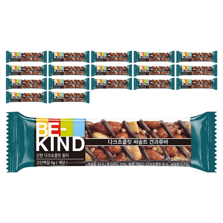 비카인드 다크초콜릿 씨솔트 견과류바, 40g, 18개
