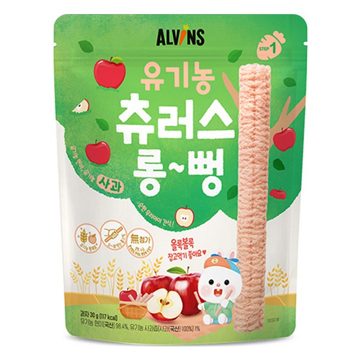 엘빈즈 유아용 츄러스 롱뻥 STEP1, 사과맛, 30g, 1세트
