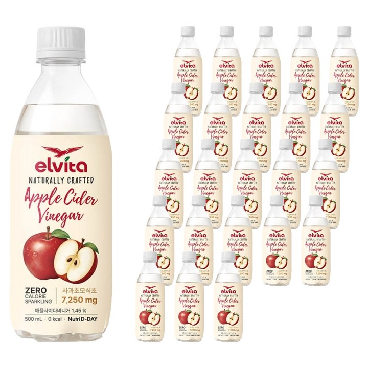 뉴트리디데이 엘비타 애플사이다비니거 스파클링 탄산음료, 24개, 500ml
