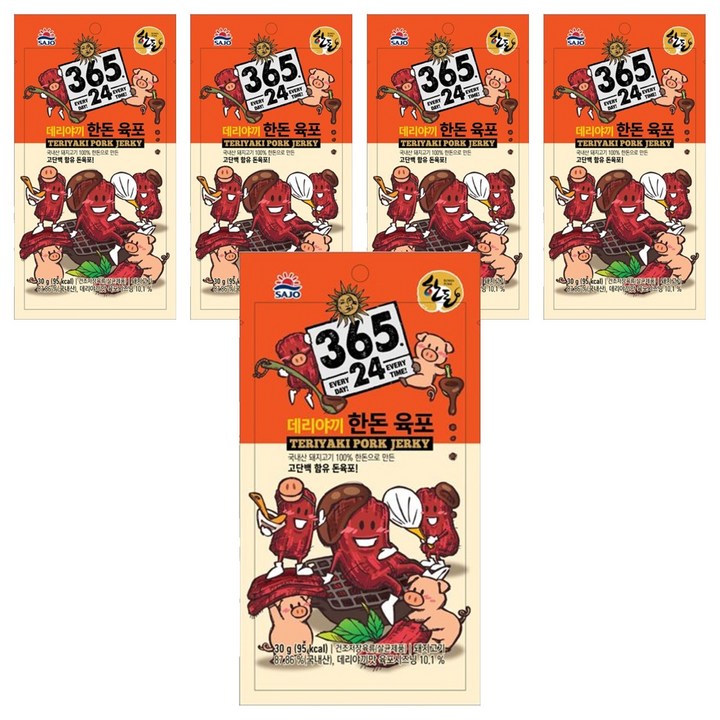 해표 365 24 데리야끼 한돈 육포, 30g, 5개