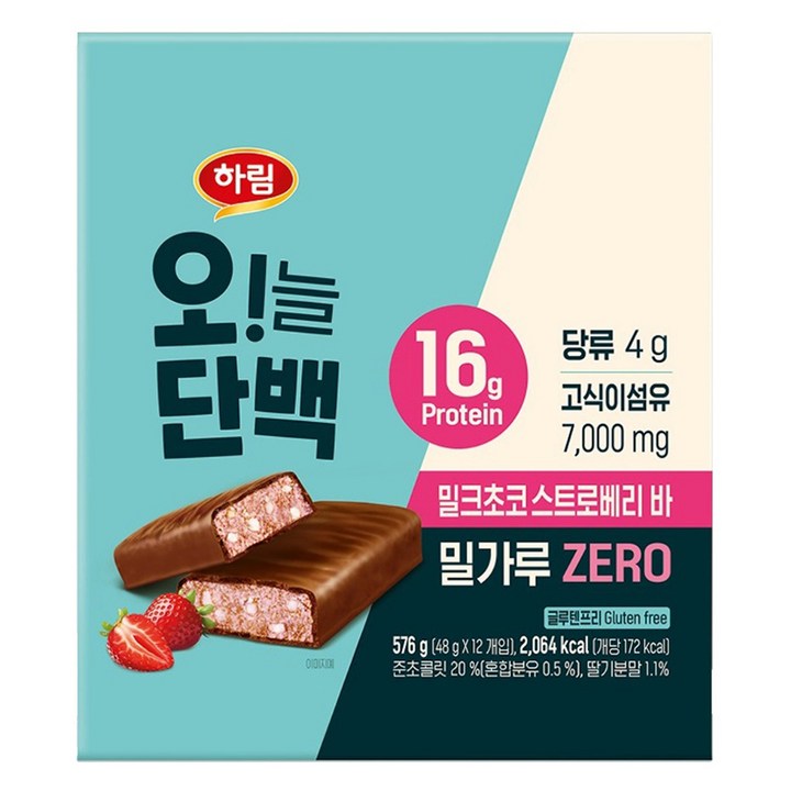 하림 오!늘단백 밀크초코 스트로베리바 12p, 576g, 1개