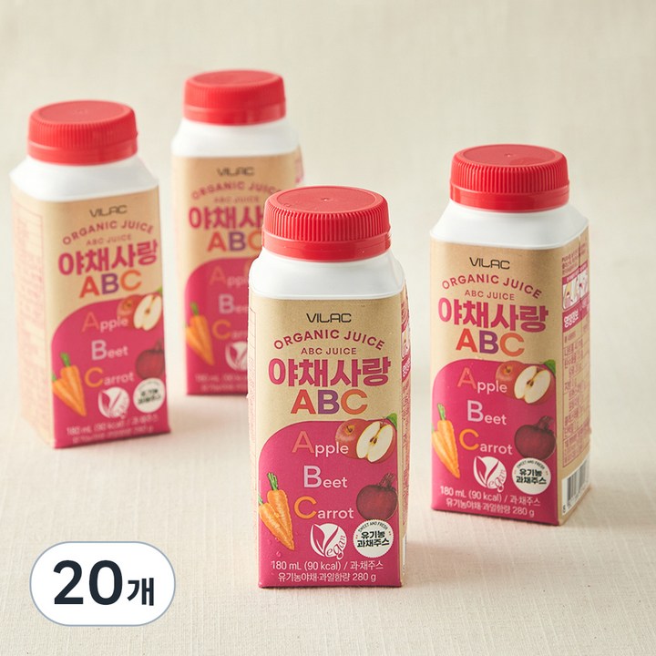 비락 유기농 야채사랑ABC, 180ml, 20개