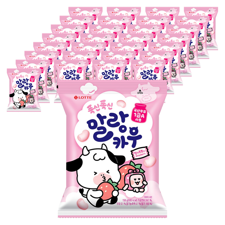롯데웰푸드 말랑카우 스트로베리, 158g, 48개