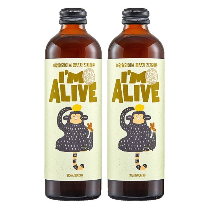 아임얼라이브콤부차 유리병 진저레몬, 315ml, 2개