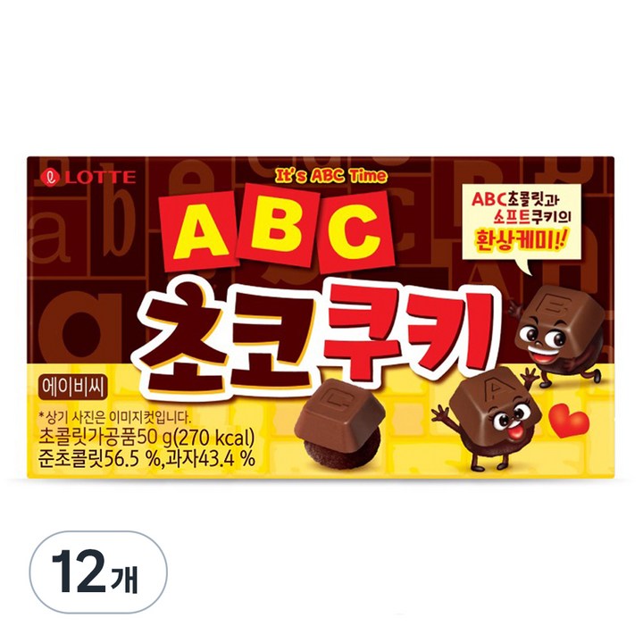 롯데웰푸드 ABC 초코 쿠키, 50g, 12개