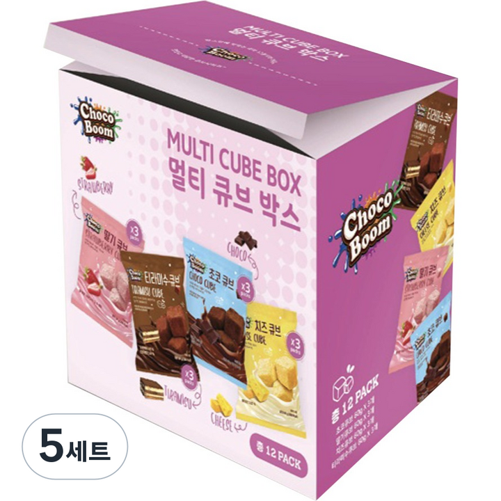초코붐 멀티 큐브 박스 초코맛 60g x 3p + 딸기맛 60g x 3p + 치즈맛 60g x 3p + 티라미수맛 60g x 3p, 5세트, 720g