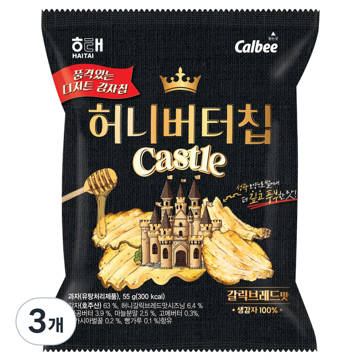 해태제과 허니버터칩 캐슬 갈릭브레드, 55g, 3개