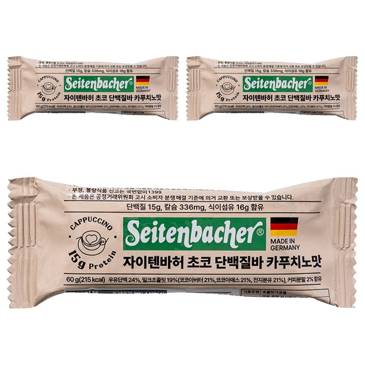 자이텐바허 초코 단백질바 카푸치노맛, 60g, 3개