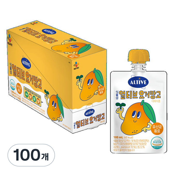 얼티브 식물성 유산균 음료 요거망고, 100ml, 100개