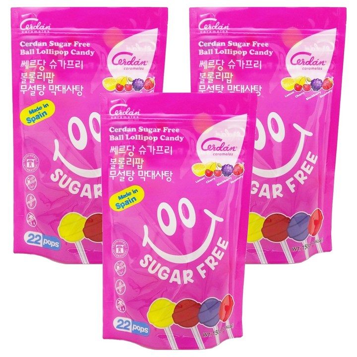 카라멜세르단 쎄르당 슈가프리 무설탕 볼롤리팝 막대사탕, 150g, 3개