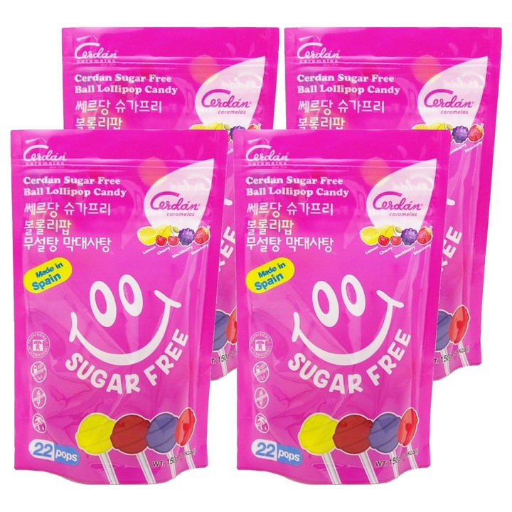 카라멜세르단 쎄르당 슈가프리 무설탕 볼롤리팝 막대사탕, 150g, 4개