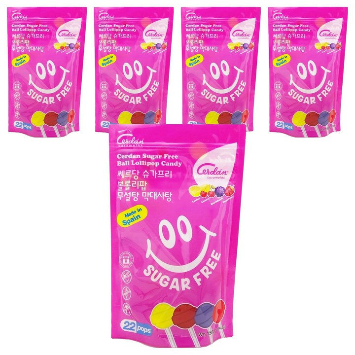 카라멜세르단 쎄르당 슈가프리 무설탕 볼롤리팝 막대사탕, 150g, 5개