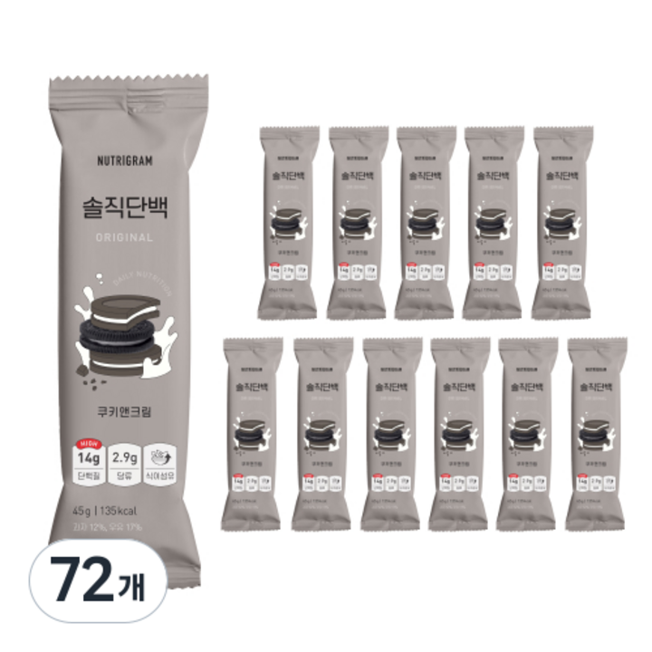 솔직단백 오리지널 쿠키앤크림 단백질바, 45g, 72개