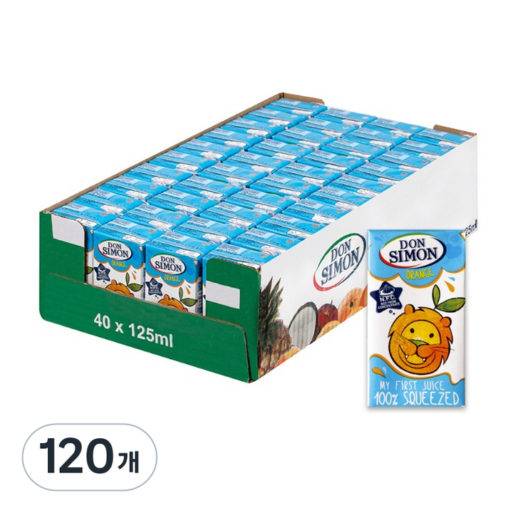 돈시몬 생과일 착즙 100% 오렌지주스, 125ml, 120개