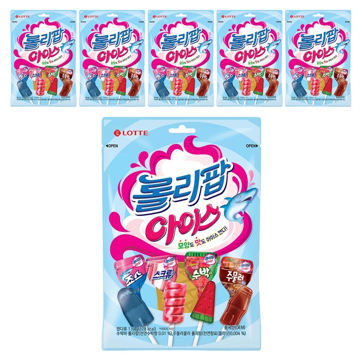 롯데웰푸드 롤리팝 아이스 캔디, 132g, 6개