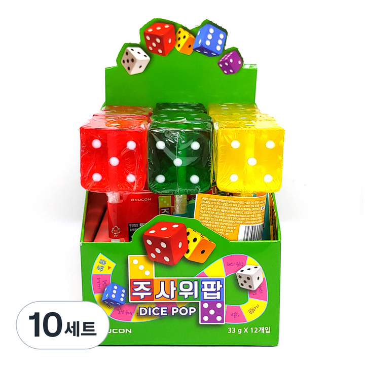 큐브팝 주사위팝 막대사탕 딸기향 33g x 4p + 사과향 33g x 4p + 오렌지향 33g x 4p 세트, 396g, 10세트
