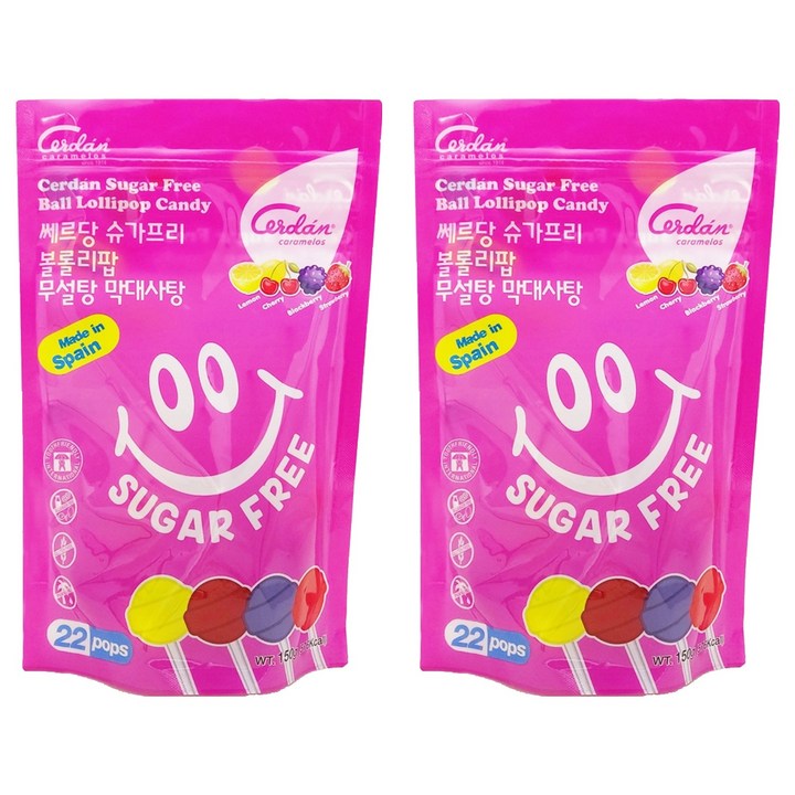 카라멜세르단 쎄르당 슈가프리 무설탕 볼롤리팝 막대사탕, 150g, 2개