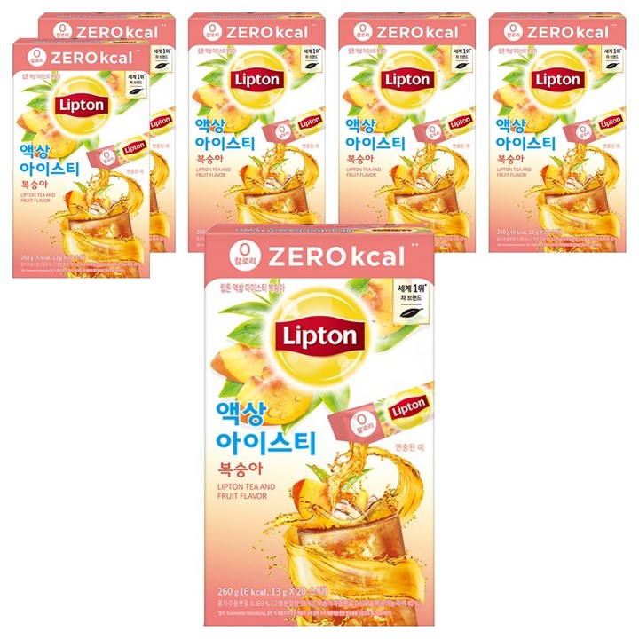 립톤 액상 아이스티 복숭아 제로 칼로리, 13g, 20개입, 6개