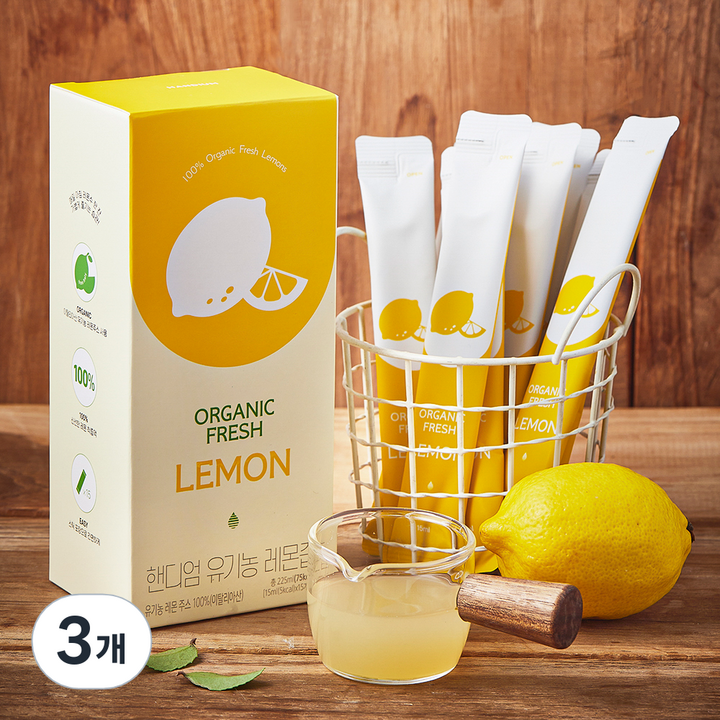 핸디엄 유기농 인증 레몬즙 15개입, 225ml, 3개