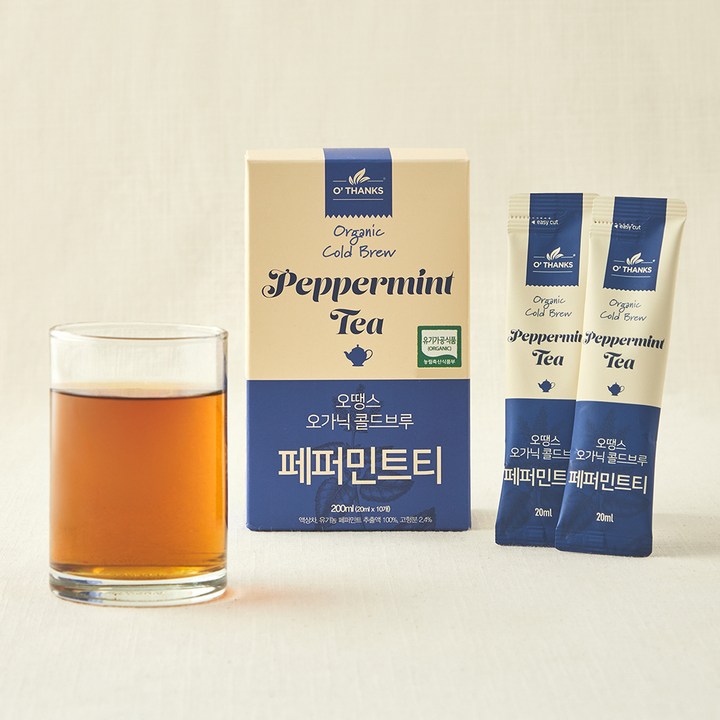 오땡스 유기가공식품 인증 콜드브루 페퍼민트티 스틱, 20ml, 10개입