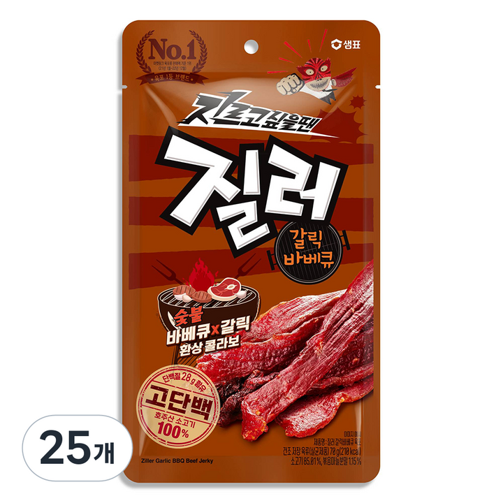 샘표 육포 질러 갈릭바베큐육포, 70g, 25개