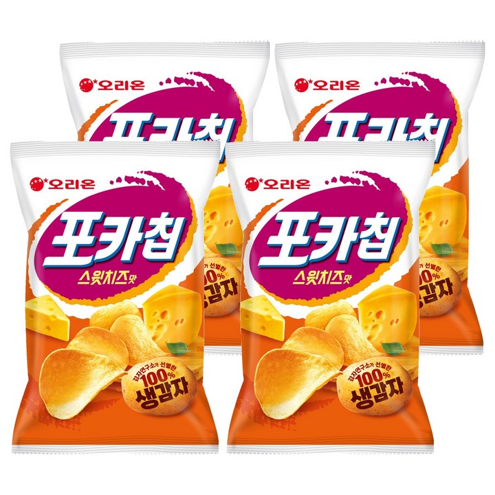 오리온 포카칩 스윗치즈맛 감자스낵, 60g, 4개