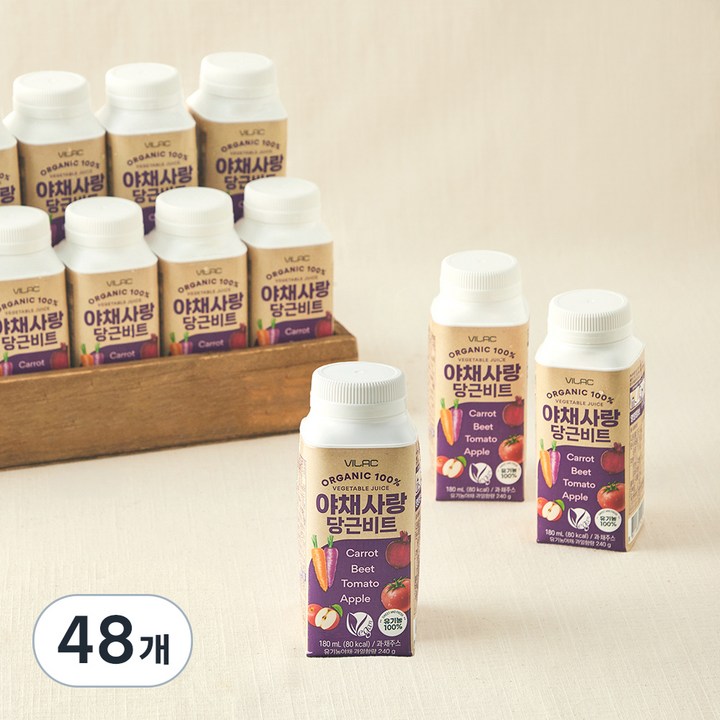 비락 유기가공식품 야채사랑 당근비트, 180ml, 48개