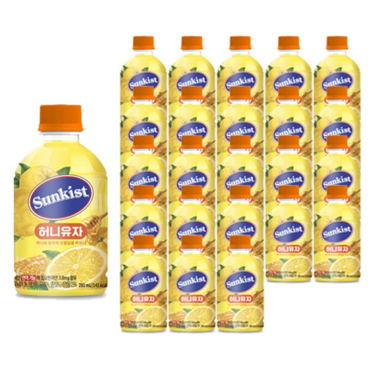 해태htb 썬키스트 허니유자, 280ml, 24개