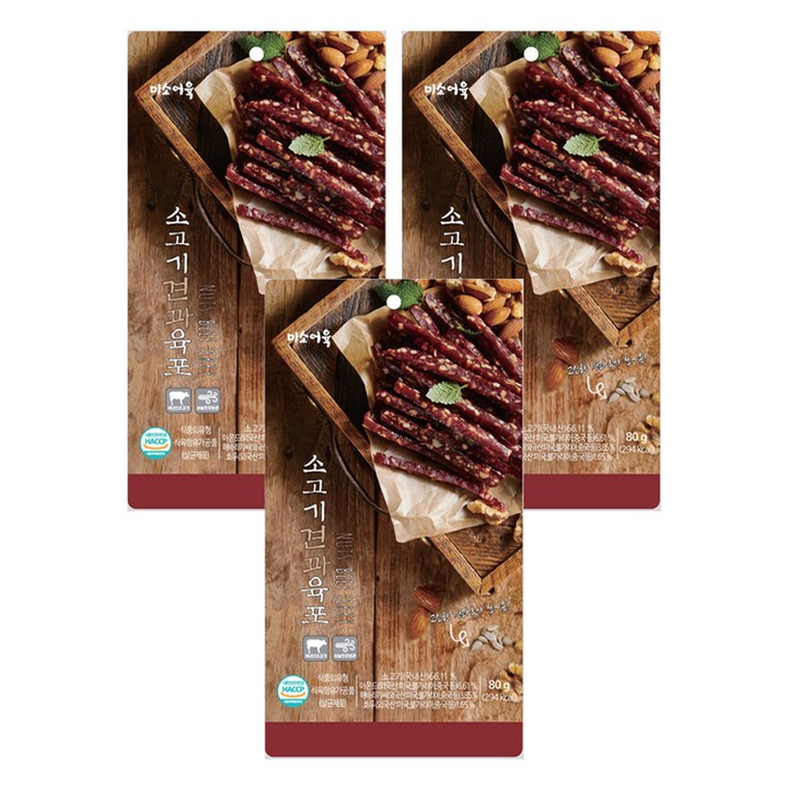미소어육 소고기 견과육포, 80g, 3개