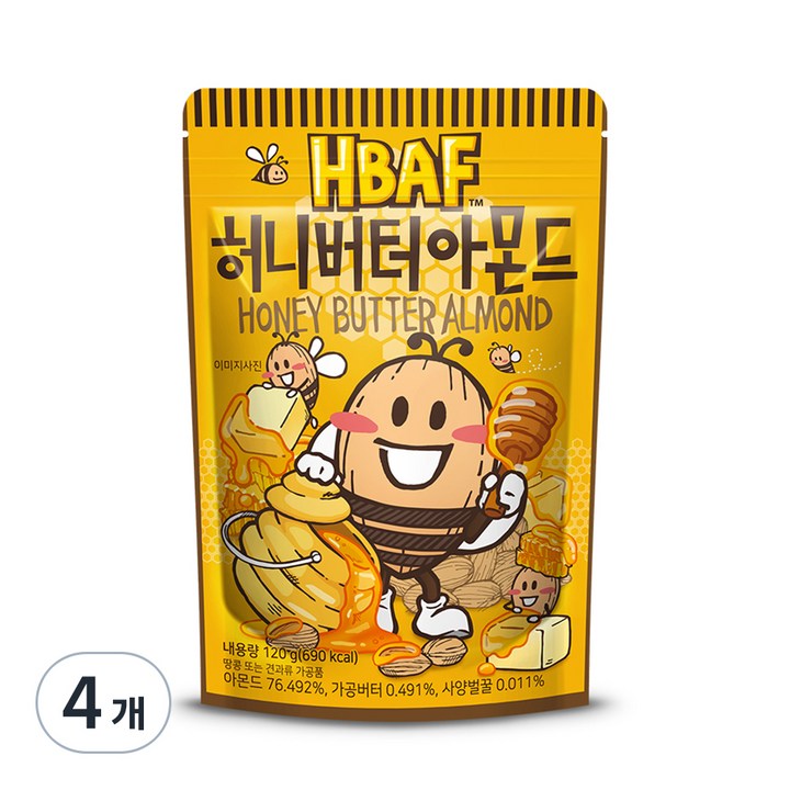 바프 허니버터 아몬드, 120g, 4개