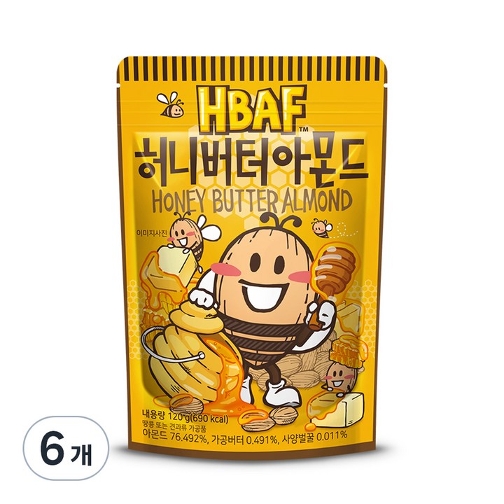 바프 허니버터 아몬드, 120g, 6개
