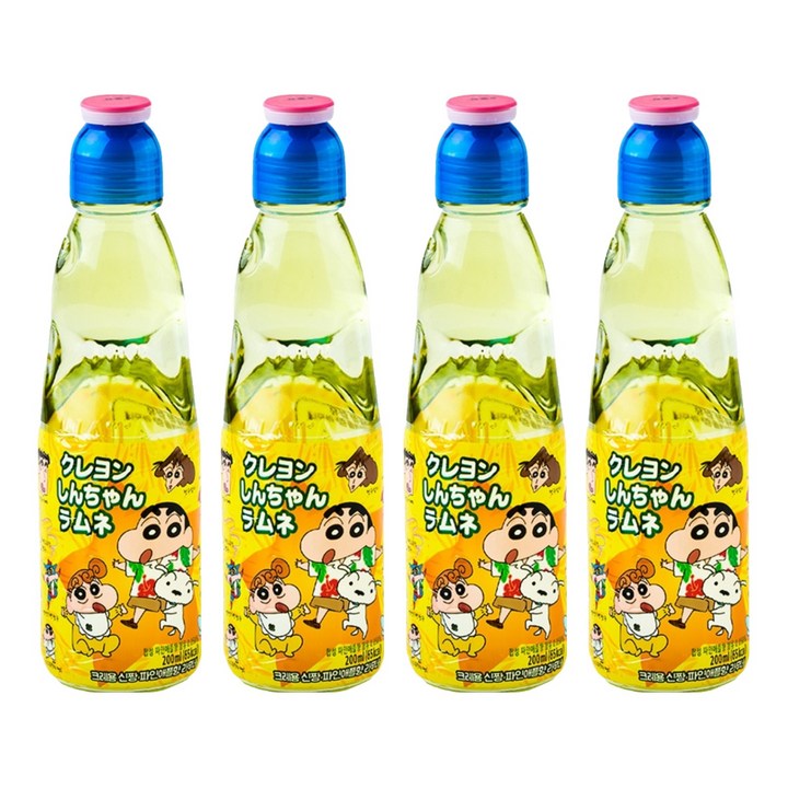 하타라무네 크레용신짱 파인애플향 라무네 탄산음료, 200ml, 4개
