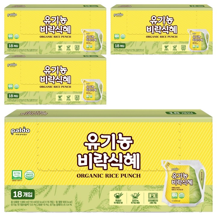 팔도 유기농 비락식혜, 72개, 110ml
