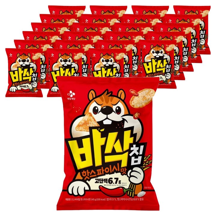 CJ 바삭칩 핫스파이시맛 고단백 쌀과자, 45g, 24개