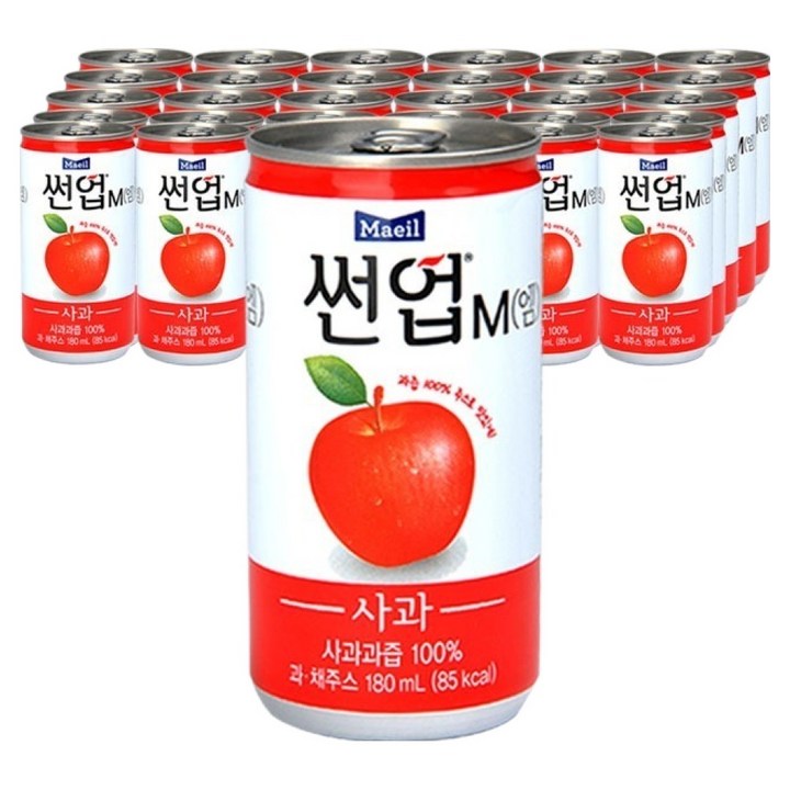 썬업 과즙100% 사과 주스, 180ml, 30개