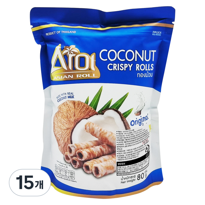 아로이 코코넛 크리스피 롤 오리지날, 80g, 15개