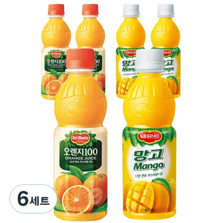 델몬트 오렌지 주스 400ml x 3p + 망고 주스 400ml x 3p, 6세트
