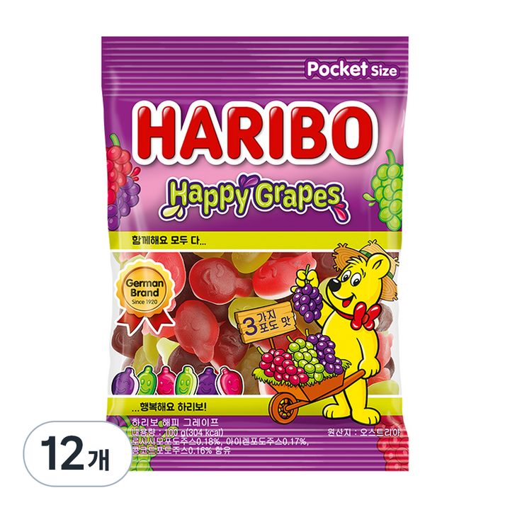하리보 해피그레이프 젤리, 12개, 100g