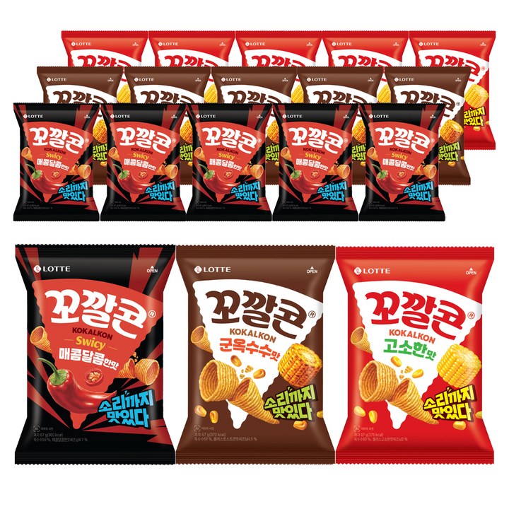 꼬깔콘 매콤달콤한맛 67g 6p + 군옥수수맛 67g 6p + 고소한맛 67g 6p, 1세트