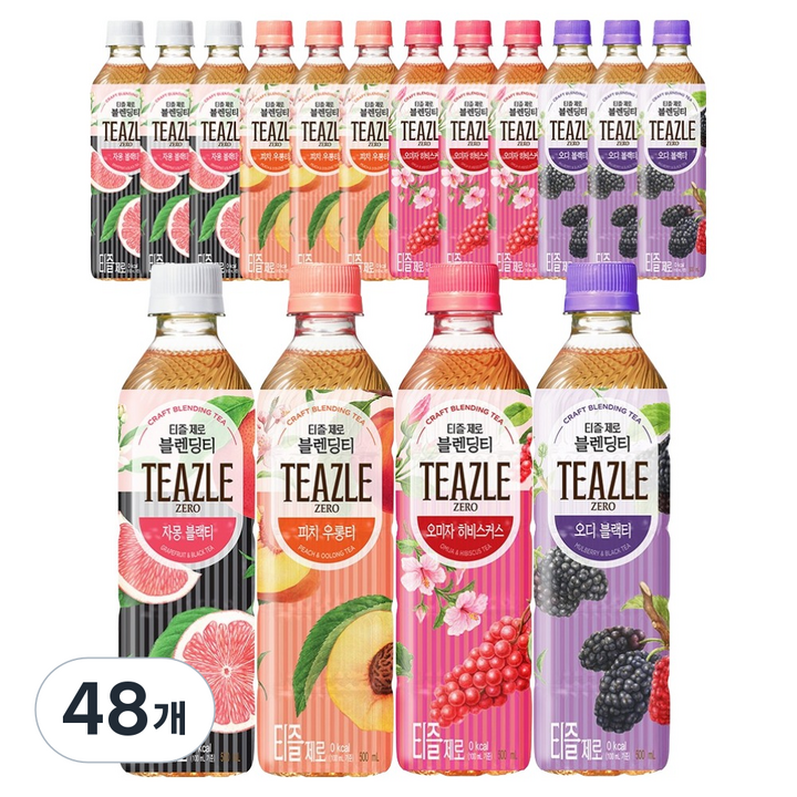 티즐 제로 자몽 피치 오미자 오디 혼합, 48개, 500ml