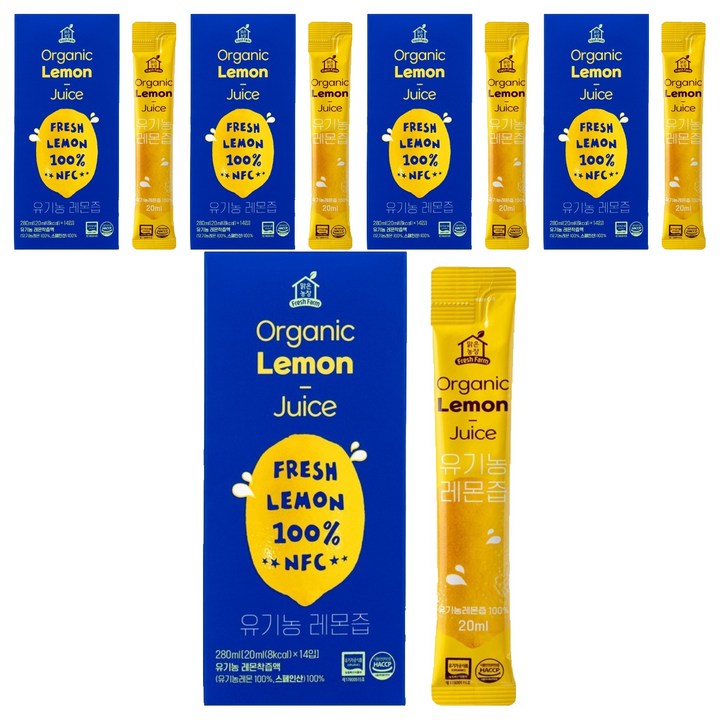 맑은농장 NFC 착즙 유기농 레몬즙 14p, 280ml, 5개