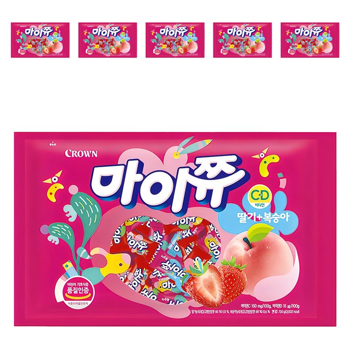 마이쮸 츄잉캔디 딸기 복숭아, 720g, 6개