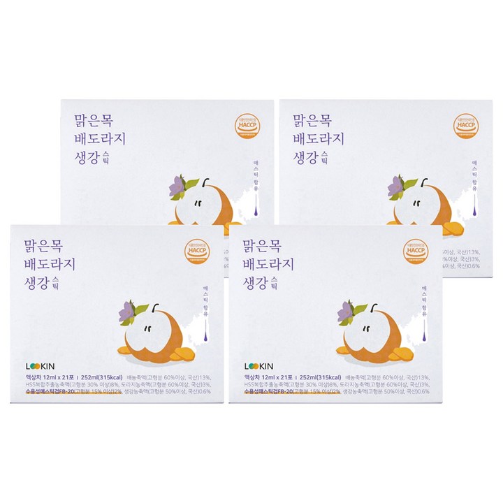 루킨 맑은목 배도라지 생강 스틱, 252ml, 4개