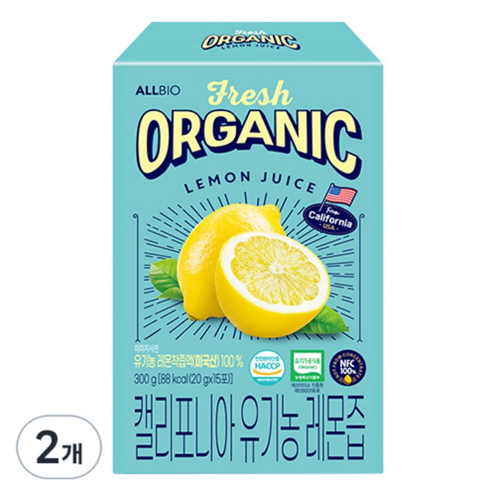 올바이오 캘리포니아 유기농 레몬즙, 300g, 2개