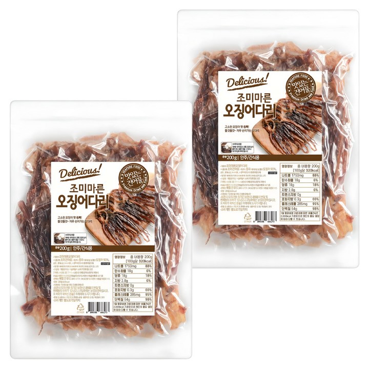 해맑은푸드 조미오징어 다리, 2개, 200g